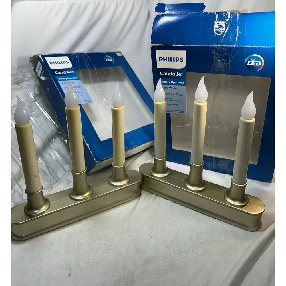 Set of 2 Philips Candolier LED Warm White Gold Tone with 6 hour Timer